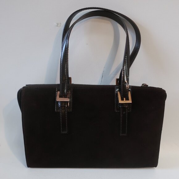 Authentic Fendi Dark Brown Suede Leather Borsa Manici Satchel Shoulder Handbag - Picture 2 of 16